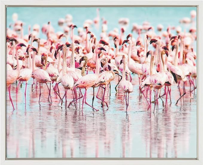 Kate and Laurel Sylvie Flamingos in Water Animal Print Framed Canvas Wall Art by Amy Peterson, 18... | Amazon (US)
