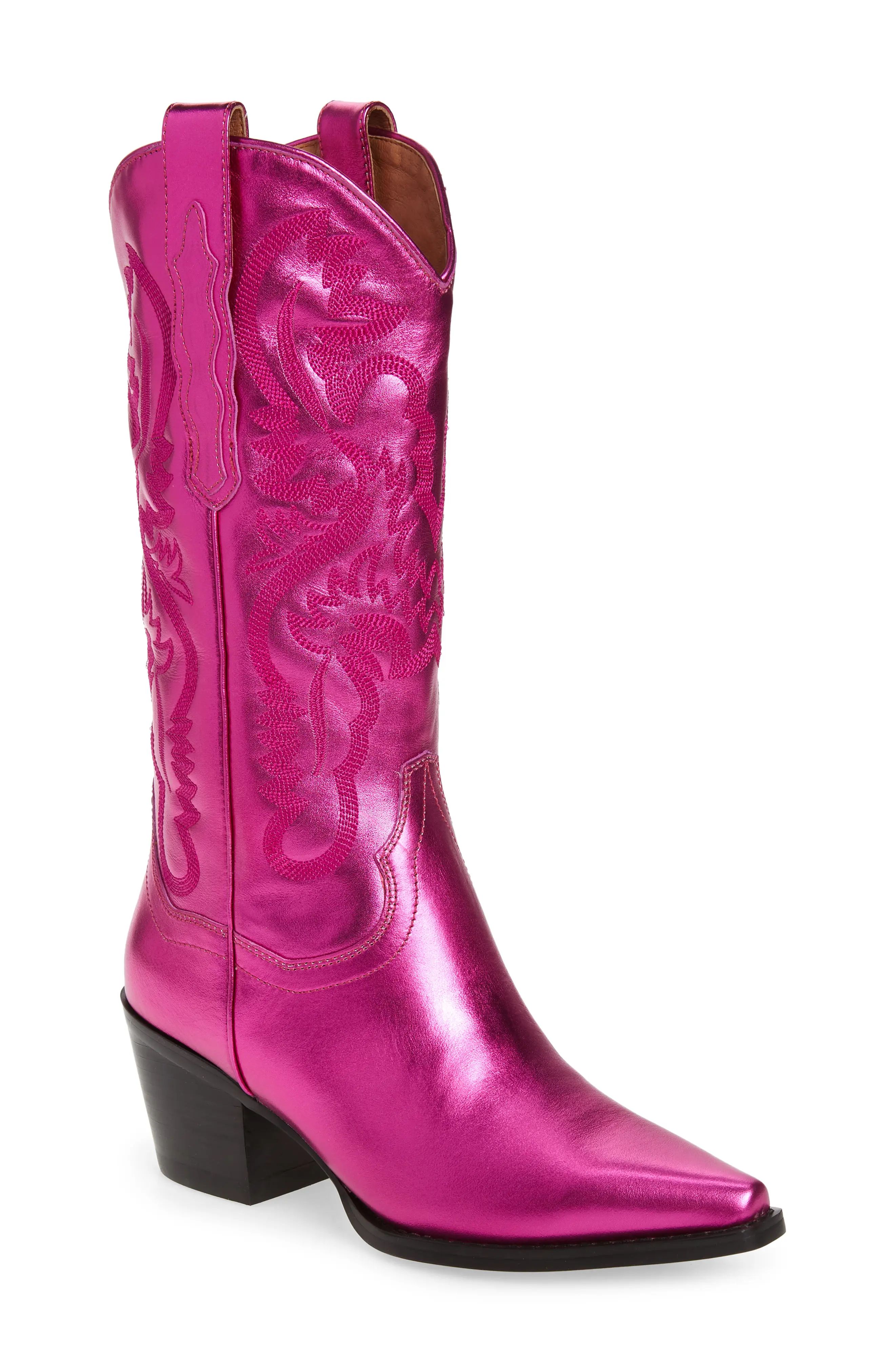 Jeffrey Campbell Dagget Western Boot, Size 10 in Fuchsia Metallic Leather at Nordstrom | Nordstrom