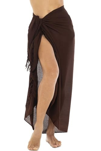 Back From Bali Womens Sarong Wrap Swimsuit Cover Up Solid Brown Beach Pareo Skirt Coconut Clip | Amazon (US)