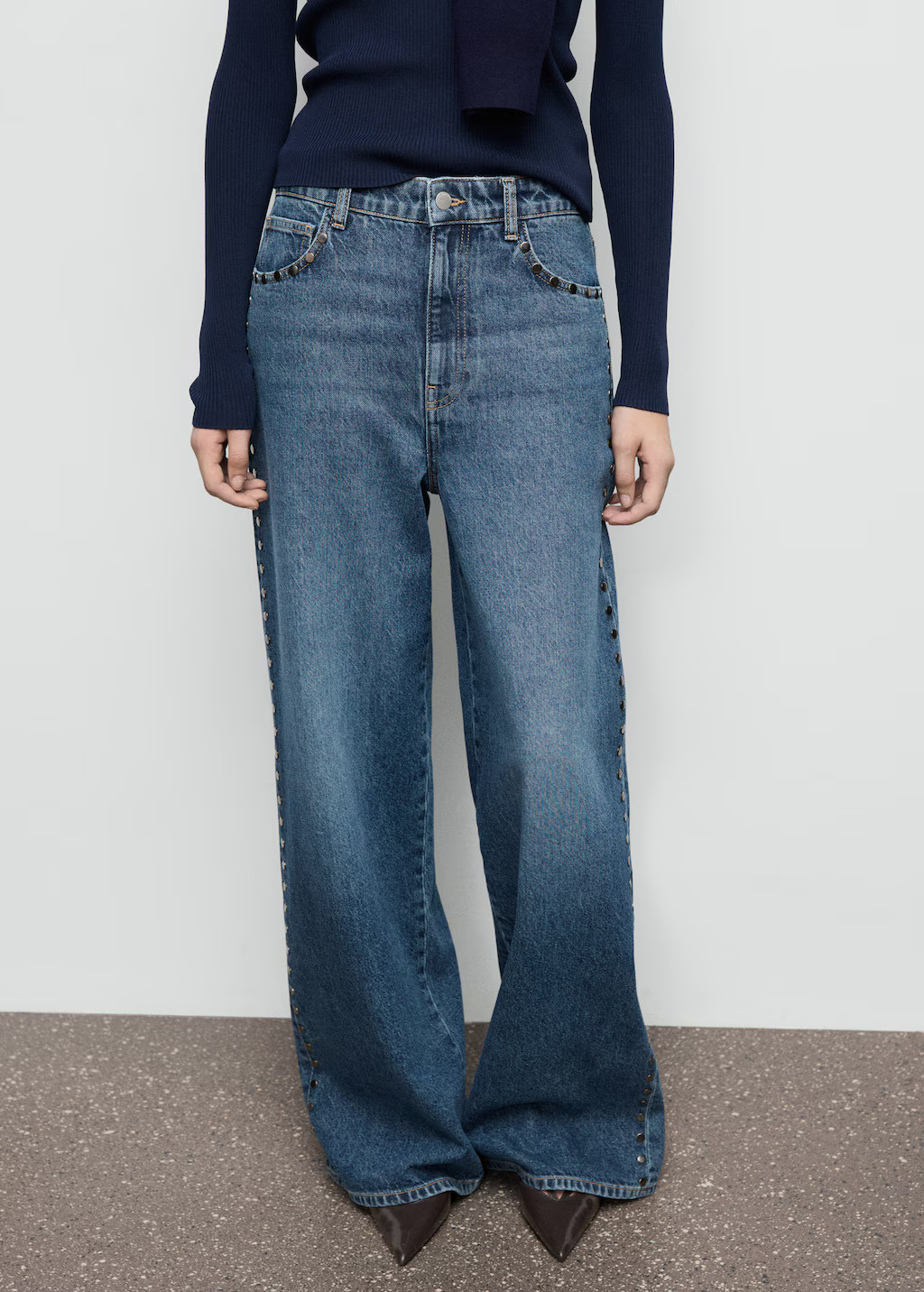 Wide-leg studded jeans | Mango (US/MX/AU)