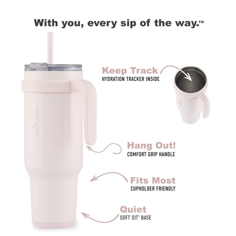 Reduce Cold1 Tumbler with Straw, Lid & Handle. Insulated Stainless Steel 3-Way Lid - 48oz, Cotton | Walmart (US)
