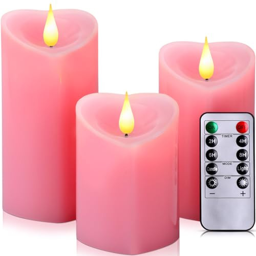 Retisee 3 PCS Valentine's Day Heart Pillar Candle - 4" 5" 6" LED Battery Operated Flameless Candle with Remote for Valentine Women Romantic Home Weeding Decoration Gift(Pink) | Amazon (US)