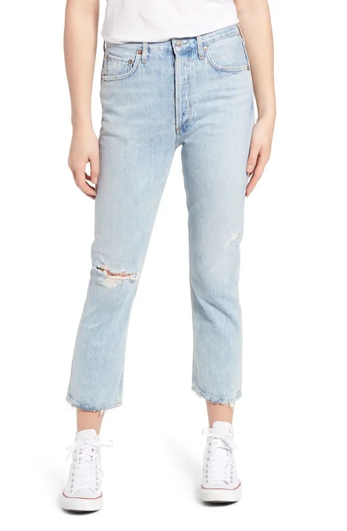 AGOLDE Riley Ripped High Waist Crop Straight Leg Jeans | Nordstrom | Nordstrom