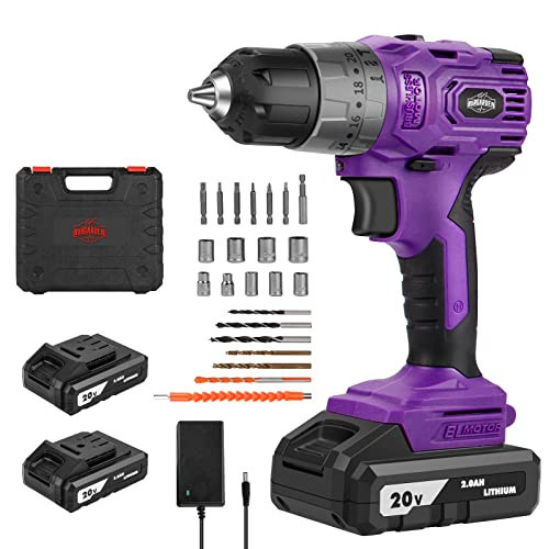 Brushless Cordless Drill Set, 20V Compact Power Drill Driver, Purple Brushless Electric Drill Motor, 20+3 Torque Setting, 48 N.m, 2 Variable Speed, 23pcs Drill/Driver Bits, with Tool Box | Amazon (US)