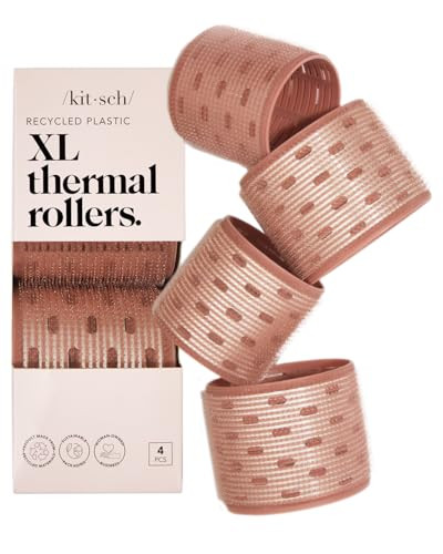 Kitsch XL Ceramic Thermal Rollers - Self Grip Hair Rollers for Blowout Look Long Hair, Medium & Short Hair, Large Hair Rollers for Volume & Curls, Thermal Curlers - Terracotta, 4pcs | Amazon (US)