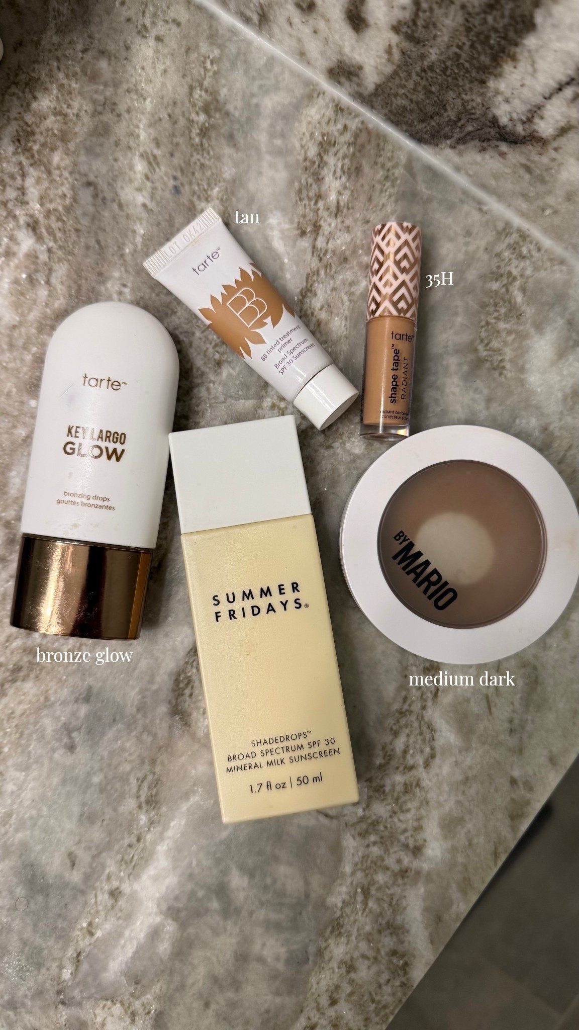 Tarte bronzing drops on SALE!! 🤩 No makeup makeup lineup for glowy but natural skin ✨ shades 👇🏽

Bronzing drops: bronze glow
Concealer: 35H
BB cream: Tan
Sculpting cream: Medium dark 

#LTKValentine #LTKSaleAlert #LTKBeauty