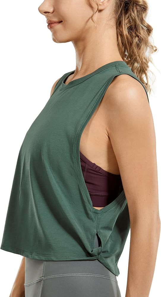 CRZ YOGA Pima Cotton Cropped Tank Tops for Women - Sleeveless Sports Shirts Athletic Yoga Running... | Amazon (US)
