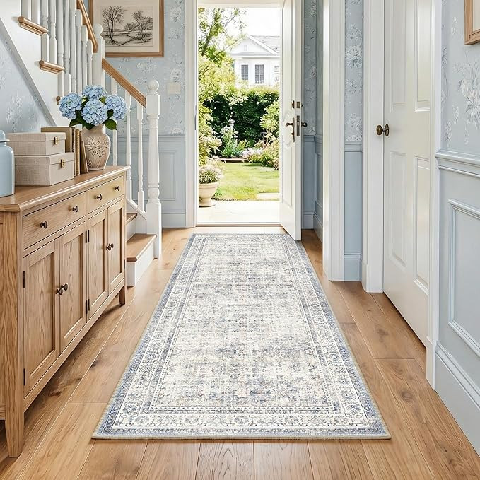 FMFUNCTEX 2x6 Hallway Runner Rug Blue Neutral Vintage Washable Distressed Non Slip Low Pile Orien... | Amazon (US)