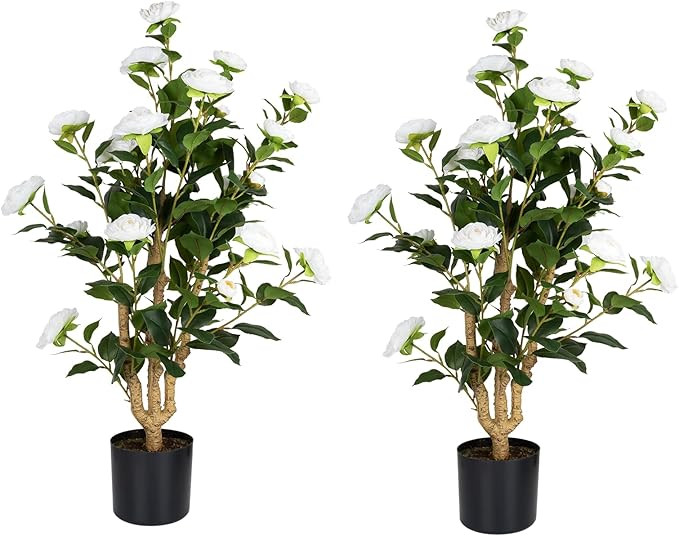 Romantic Season 2Pack Artificial Camellia Tree 3FT, White Faux Camellia Plant Fake Potted Camelli... | Amazon (US)