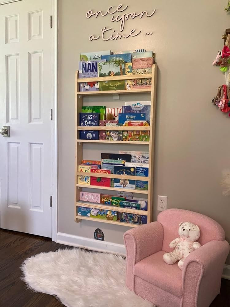 Amazon.com: Handmade Solidwood Wall Mounted Montessori Kids Bookshelf, 4 Tier Book Display for Ch... | Amazon (US)