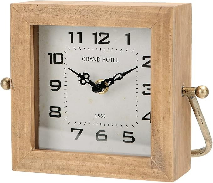 NIKKY HOME Wooden Table Clock, Classic Square Outlook with Arabic Numerals Silent Desk Alarm Cloc... | Amazon (US)