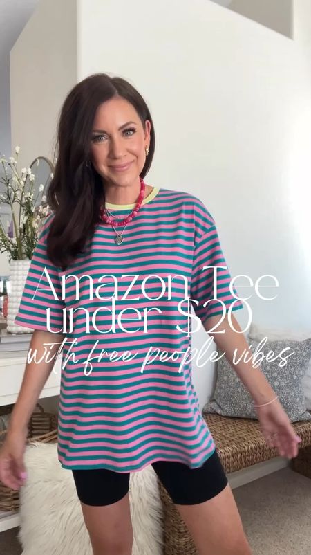 Free people inspired oversize tea in a medium! Currently $16 plus a 15% off coupon you can clip and some colors are on prime. I’m wearing a size small and the best Amazon bike shorts ever they don’t have a front seam.

#LTKSaleAlert #LTKFindsUnder50 #LTKStyleTip