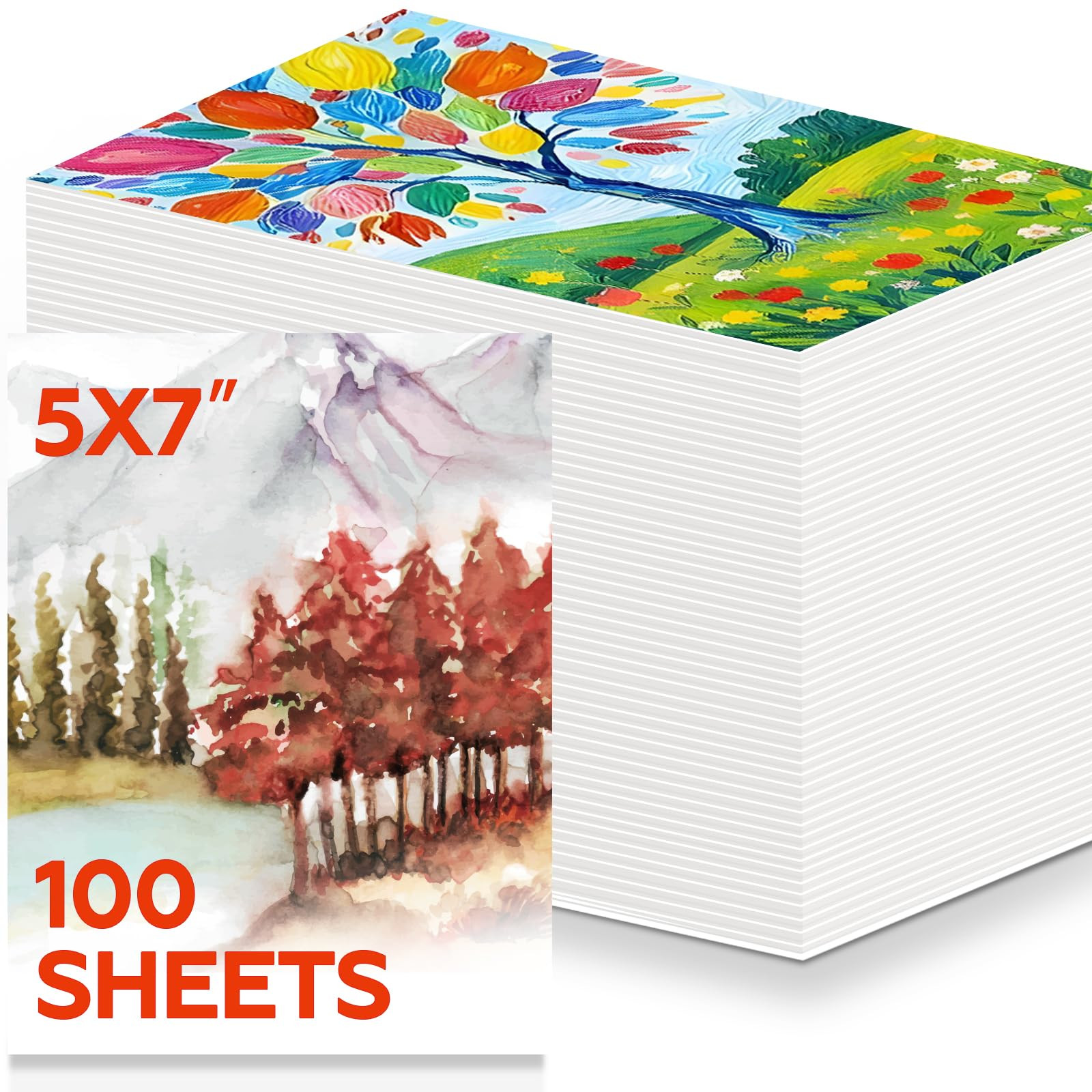 100 Sheets Watercolor Paper Bulk，5 x 7 Inch Cold Press 140 lb/300 GSM Water Color Paper for Kid... | Amazon (US)