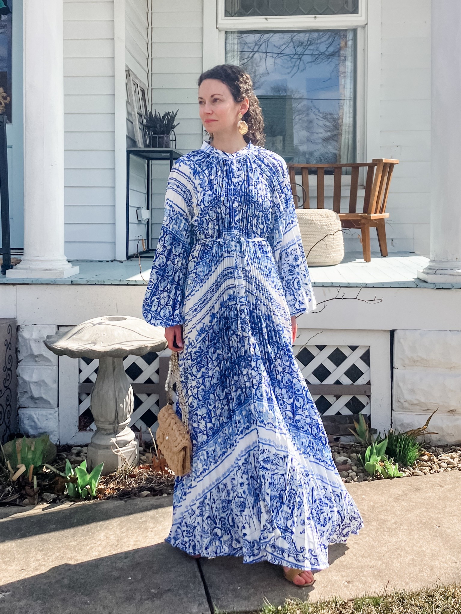 A beautiful blue and white dress for summer!
Maxi dress and bag from @chicwish. 
Earrings are old, linking similar. 
Heels are from Steve Madden. 
Petite outfit. Summer dress. Vacation dress. Modest dress. 

#LTKOver40 #LTKgrwm #LTKSeasonal