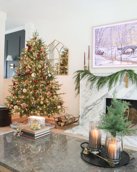 Pre-lit Christmas tree, velvet ornaments, velvet ribbon, living room holiday decor

#LTKhome #LTKstyletip #LTKHoliday