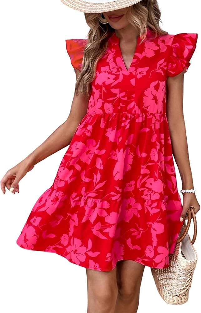 Surakey Women’s Dress Spring Midi Robe Ruffled Sweet Printed V-Neck For Gatherings | Amazon (US)