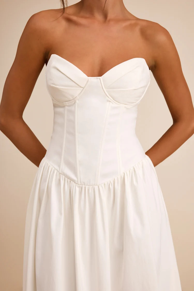 Almeria White Strapless Lace-Up Maxi Dress | Lulus