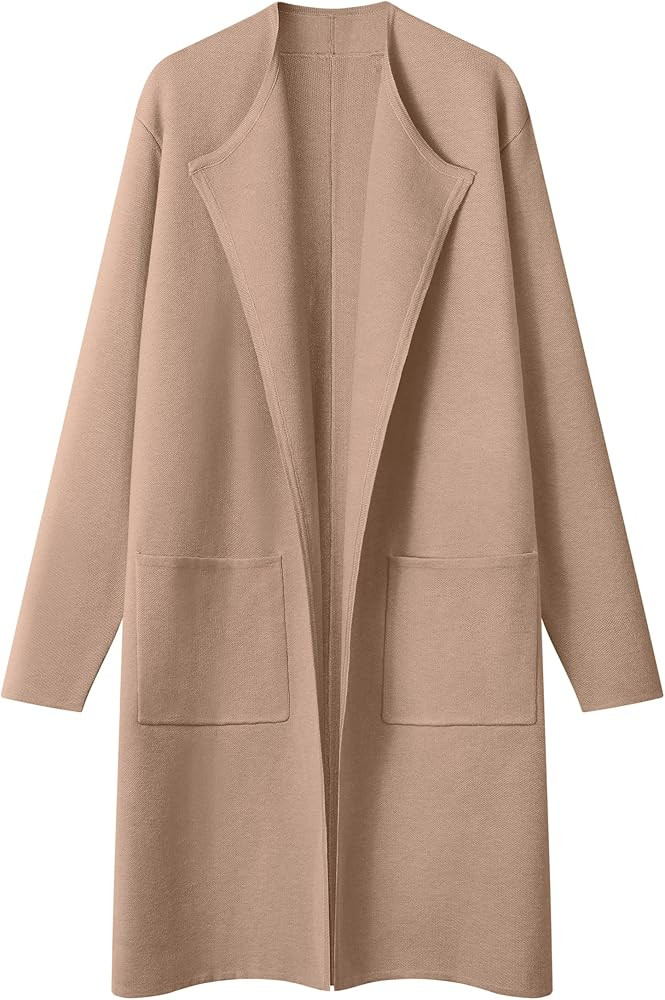 MEROKEETY Women's Open Front Coatigan Sweater Long Sleeve Casual Knit Lapel Cardigan Coat with Po... | Amazon (US)