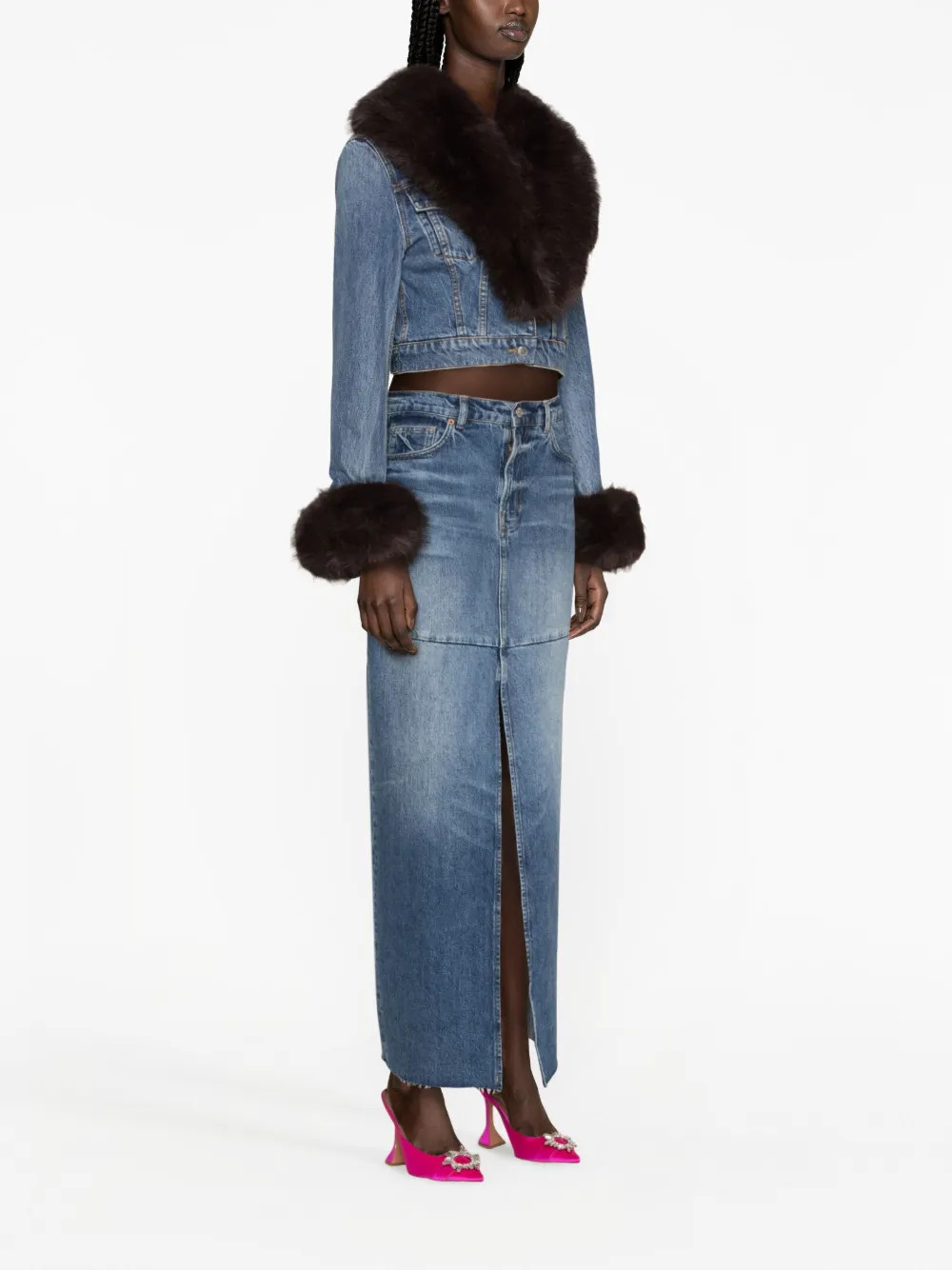 faux-fur collar denim jacket | Farfetch Global