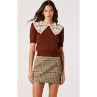 ASTR the Label | Carianne Lace Collar Puff Sleeve Sweater in Rust |  Size S | ASTR The Label (US)