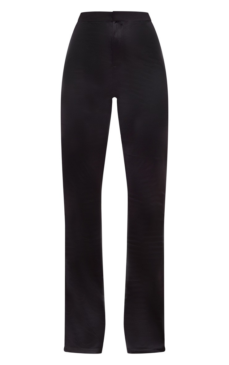 Black Structured Satin High Waist Flare Pants | PrettyLittleThing US