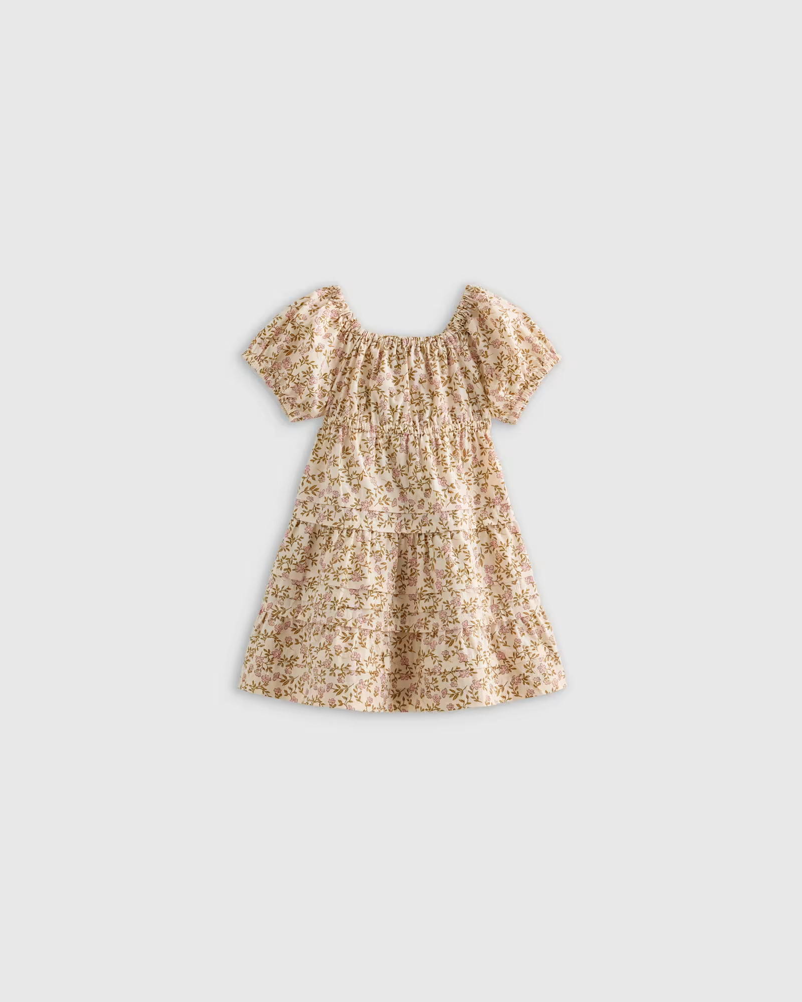 100% Organic Cotton Poplin Tiered Dress in Peach Floral | Quince