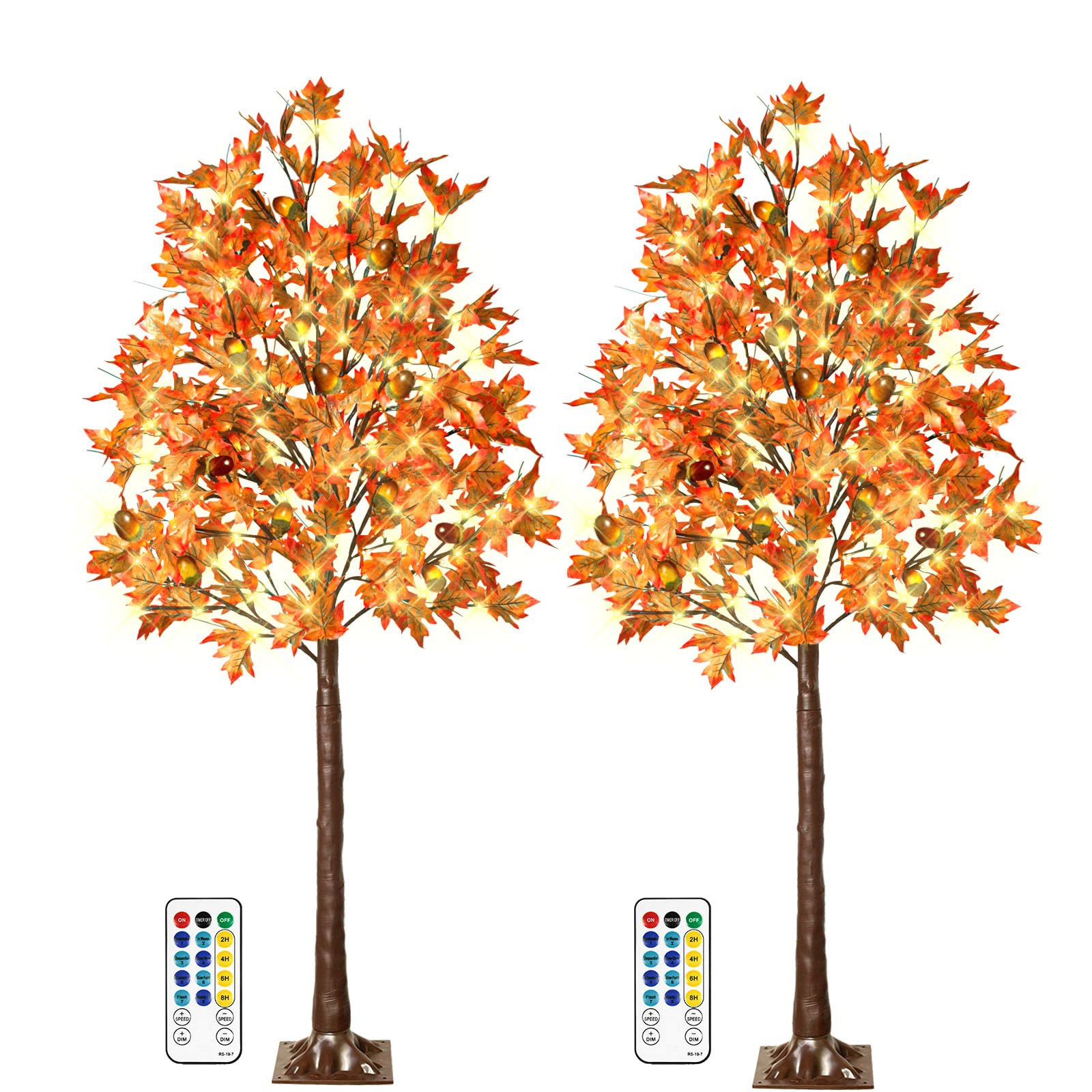 2 Pack 6FT 130 LED Lighted Maple Tree - Thanksgiving Decor Artificial Fall Tree with 13 Branches,... | Amazon (US)