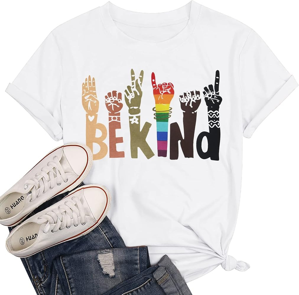 Be Kind Shirt for Women Sign Languag Hand Graphic T Shirts Kindness Short Sleeve Inspirational Te... | Amazon (US)