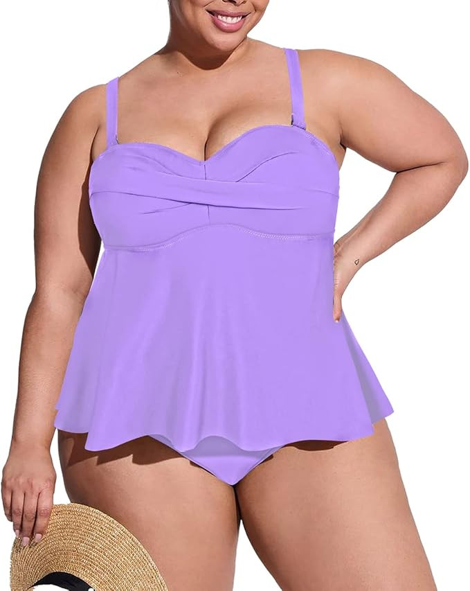 Sovoyontee Women Plus Size Tankini Swimsuit Two Piece Flowy Ruffle Bathing Suits Tummy Control Sw... | Amazon (US)