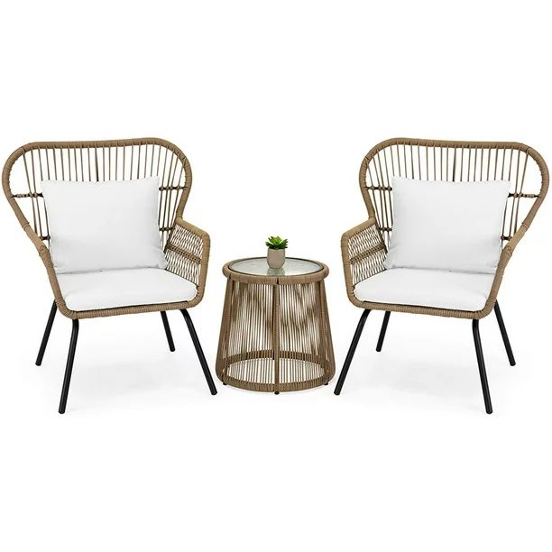Barton 3PCS Outdoor Patio Wicker Chat Conversation Bistro Set (2) Chairs and Side Table, Beige | Walmart (US)