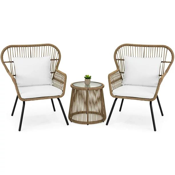 Barton 3PCS Outdoor Patio Wicker Chat Conversation Bistro Set (2) Chairs and Side Table, Beige | Walmart (US)