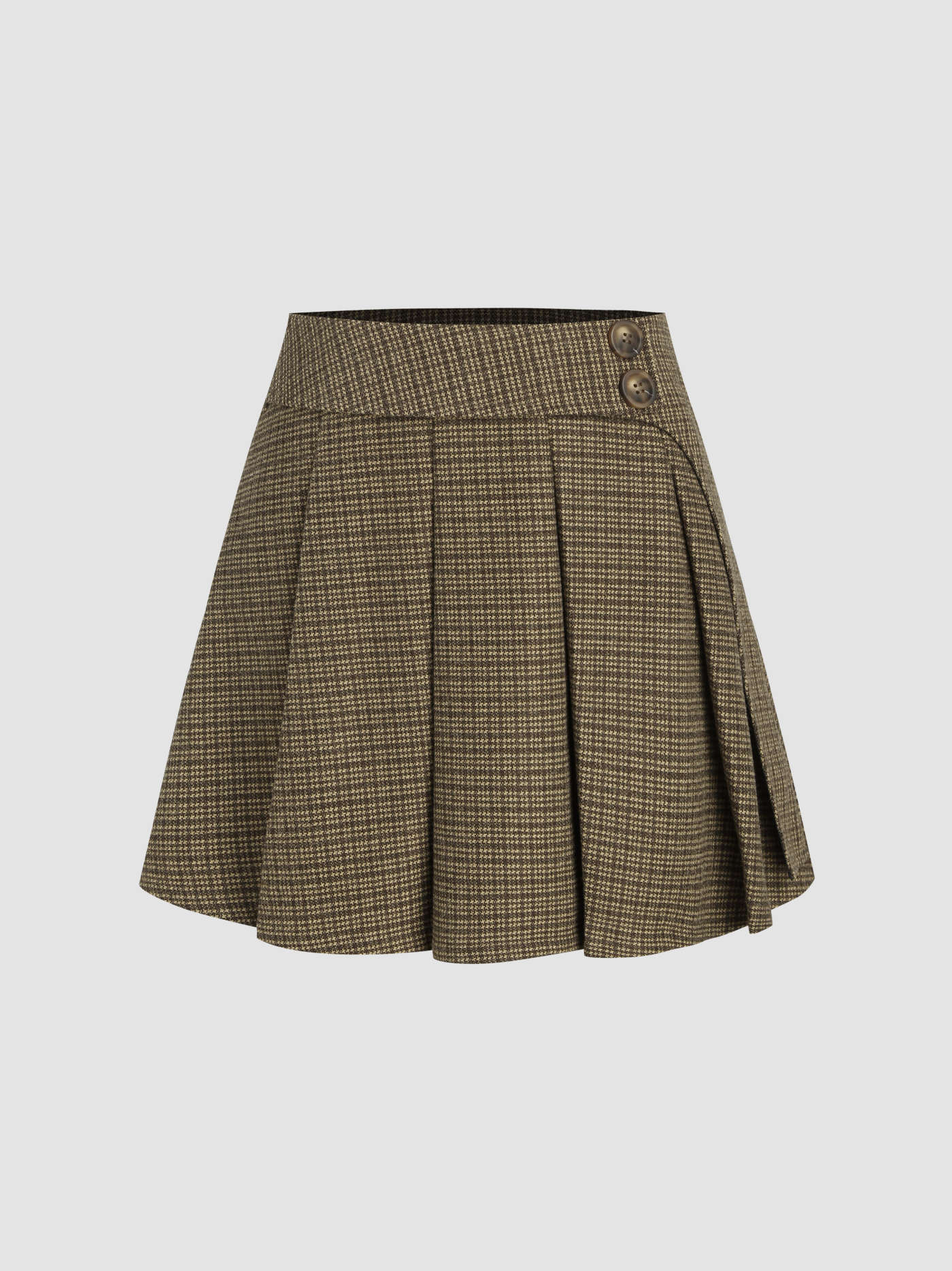 Tweed Mid Waist Check Pleated Skirt | Cider