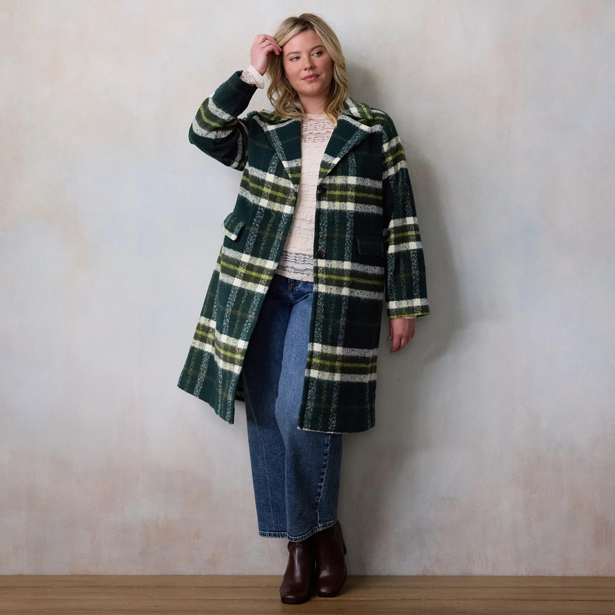 Plus Size LC Lauren Conrad Long Plaid Overcoat | Kohl's