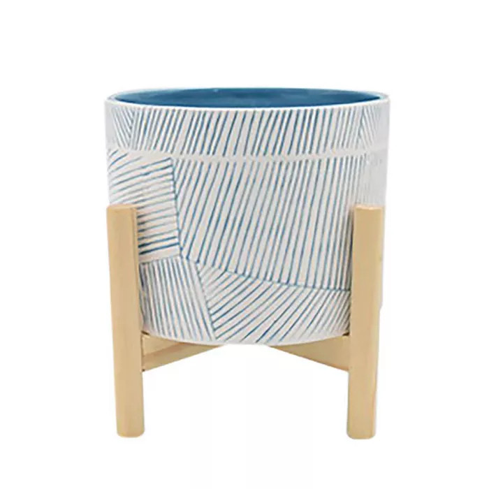 Ceramic Planter with Wood Stand - Sagebrook Home | Target