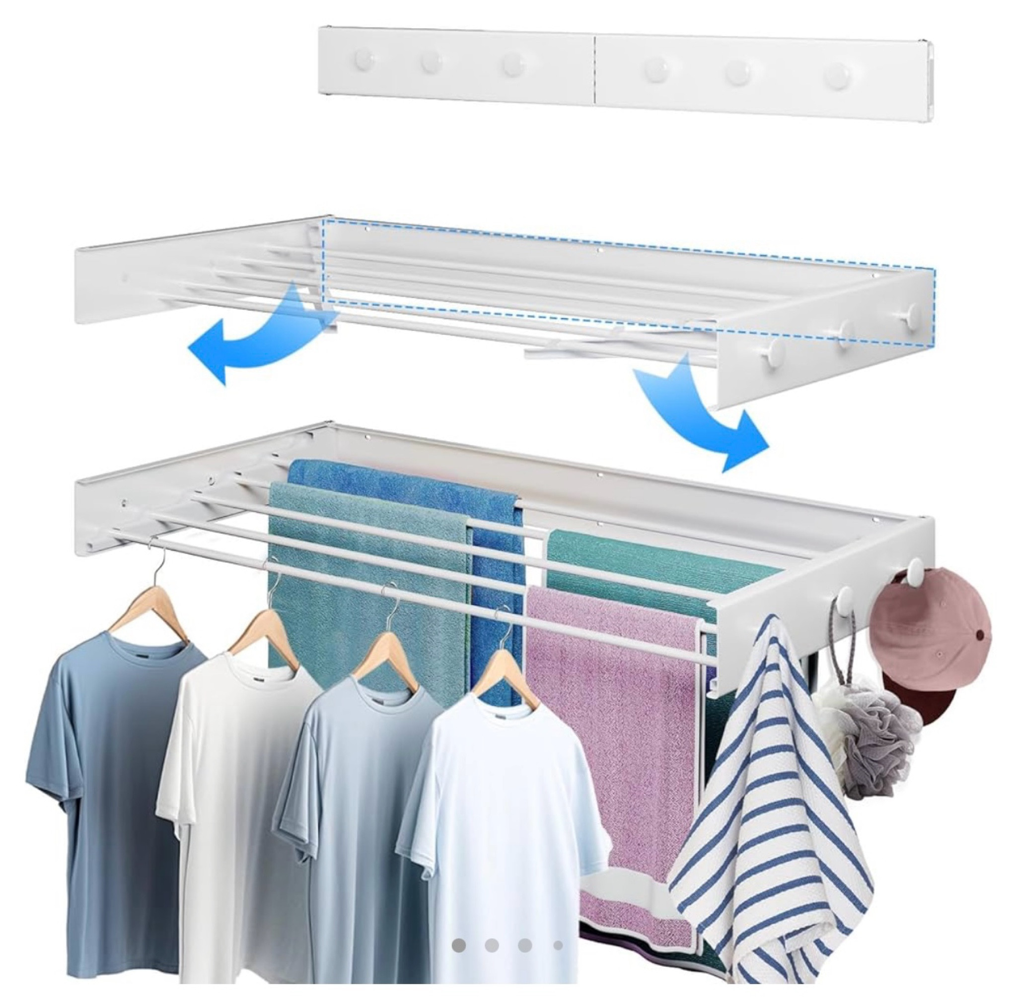 Wall Mounted Drying Rack 31.5", Upgrade 6 Knob Hooks, 5 Aluminum Poles, 40 lb. Load Capacity, Foldable, Retractable, Space Saving Clothes Drying Rack. Great for laundry, patio, or extra closet space   

#LTKStyleTip #LTKHome #LTKFamily