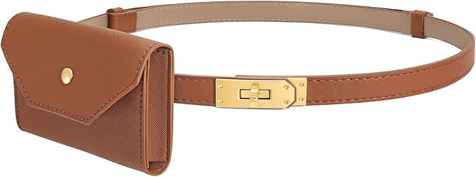 Women Leather Belt Adjustable Thin Belts for Women Skinny Leather Belts with Gold buckle for Jean... | Amazon (US)