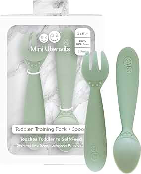 ezpz Mini Utensils - 12 Months+ (Fork & Spoon in Sage) - 100% BPA Free Fork and Spoon - Toddler U... | Amazon (US)