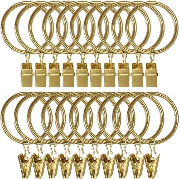 LLPJS 20 Pack Metal Curtain Rings with Clips, Curtain Clip Rings Hooks for Hanging Drapery Drapes... | Amazon (US)