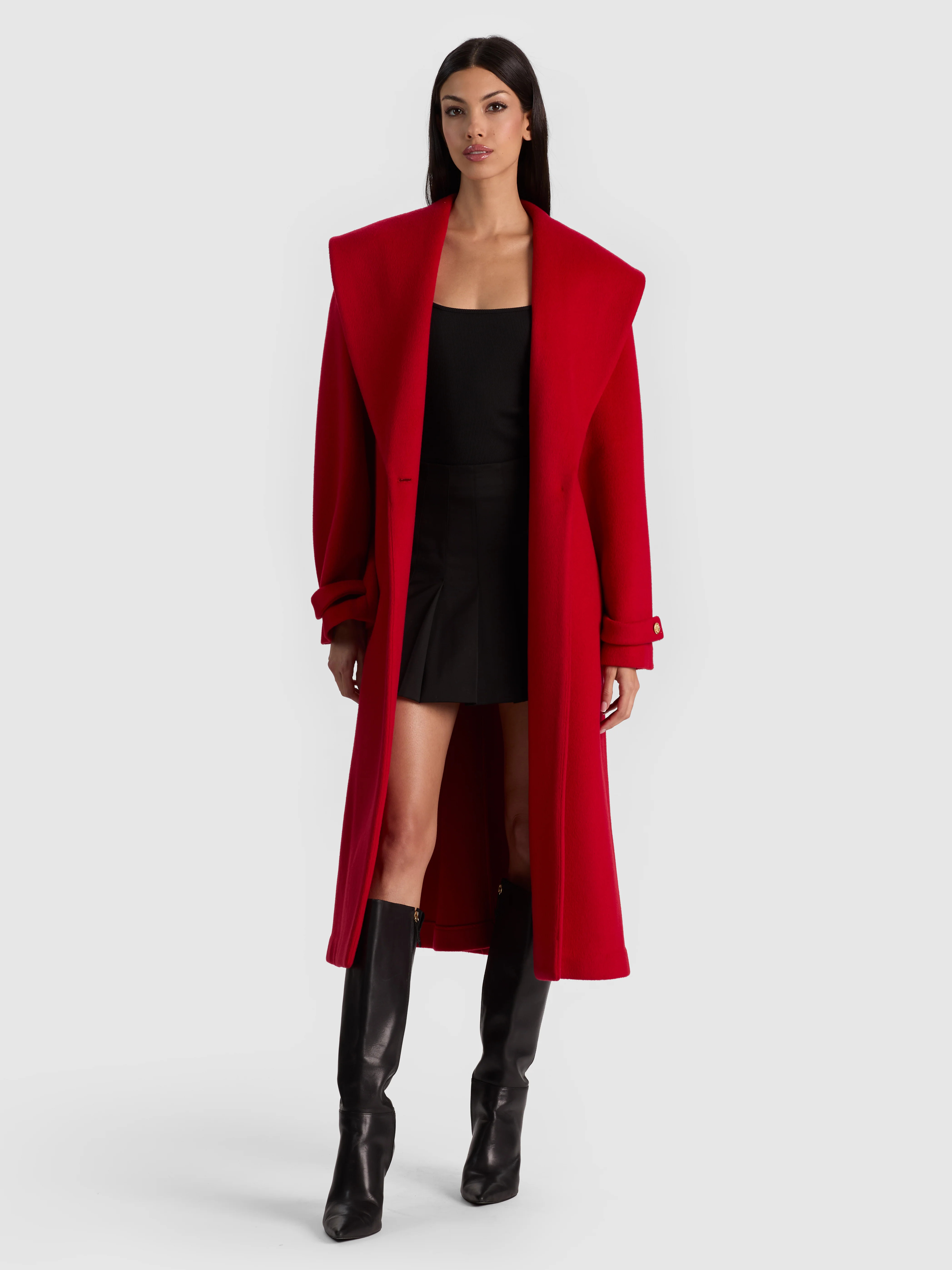 DREW OVERSIZED SHAWL COLLAR MAXI COAT - HIBISCUS | Alice + Olivia