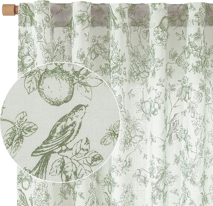 Vangao Linen Floral Curtains for Living Room 84 Inch Length Sage Green Drapes Back Tab Light Filt... | Amazon (US)