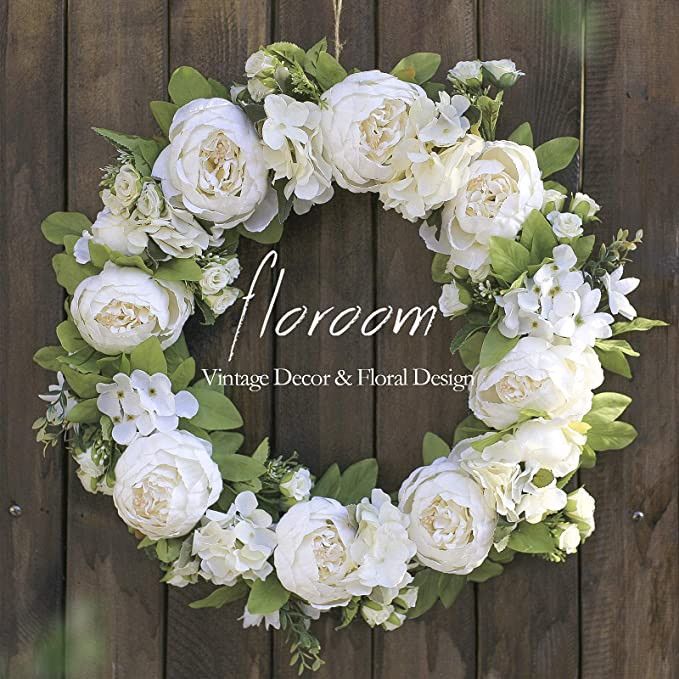 Floroom Floral Wreath, Door Wreath, 20'' Artificial White Peony Hydrangea Wreath for Front Door, ... | Amazon (US)