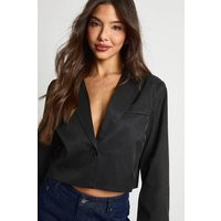 boohoo Women's Boxy Crop Blazer in Black | Size: 12 | Denim | boohoo (US & Canada)