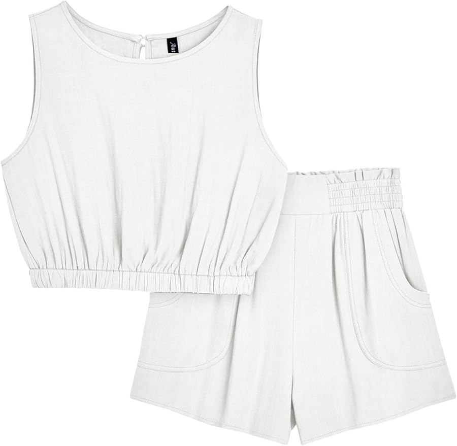 AUTOMET Women’s Summer 2 Piece Outfits Shorts Sets Sleeveless Round Neck Crop Top Tank and High... | Amazon (US)