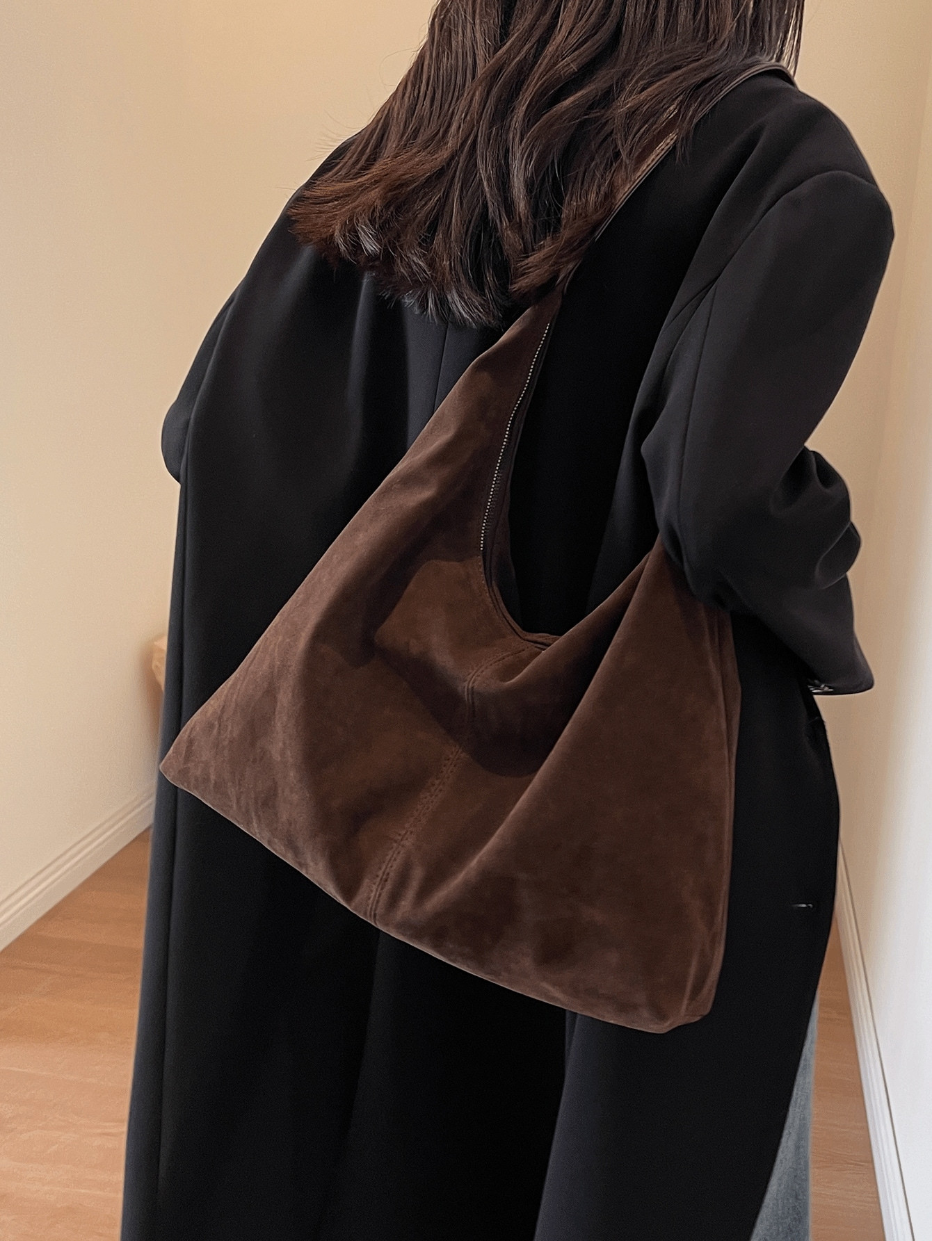 Ladies Leather Wandering Bag Brown Purse Suede Handbag Leisure Handbag Suede Handbag Autumn Purse... | SHEIN