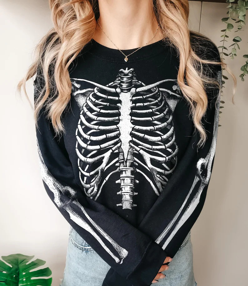 Halloween Skeleton Sweatshirt Realistic Skeleton Rib Cage Sweater Skeleton Bones Shirt With Sleev... | Etsy (US)