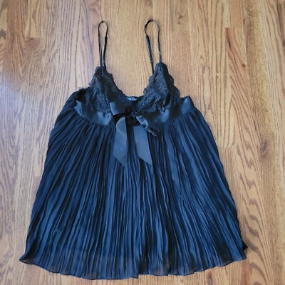 Victoria's Secret Pleated Lace Babydoll Slip Lingerie Womens M Sheer Black Dress  | eBay | eBay US