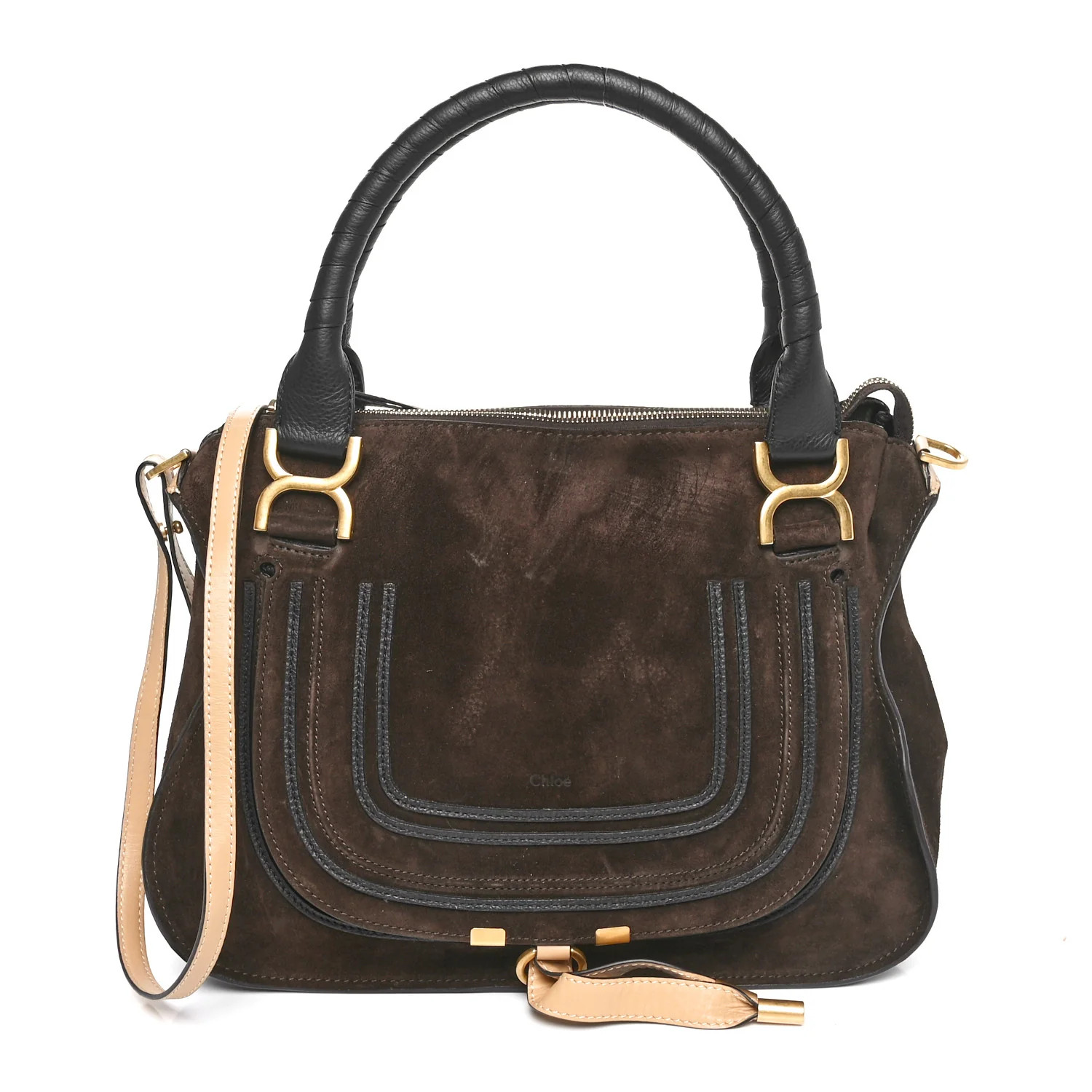Suede Calfskin Braided Medium Marcie Double Carry Dark Brown | FASHIONPHILE (US)