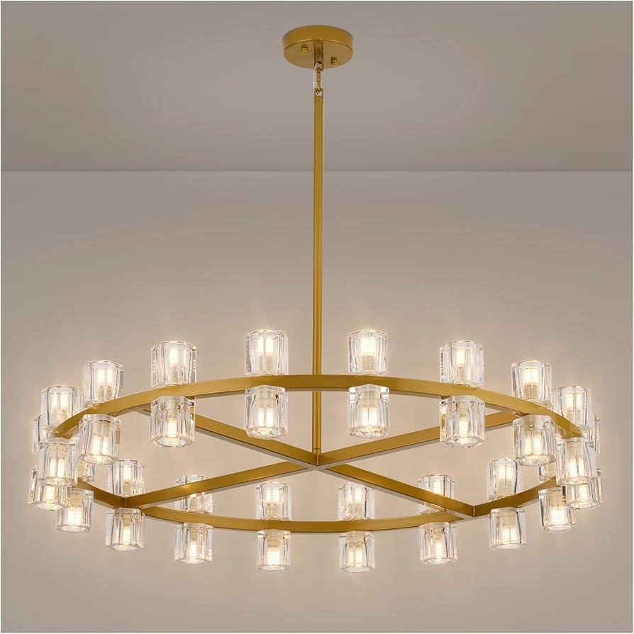 36 Inch Gold Crystal Wagon Wheel Chandelier, Modern Farmhouse Round 36-Lights Pendant Lighting Fi... | Amazon (US)