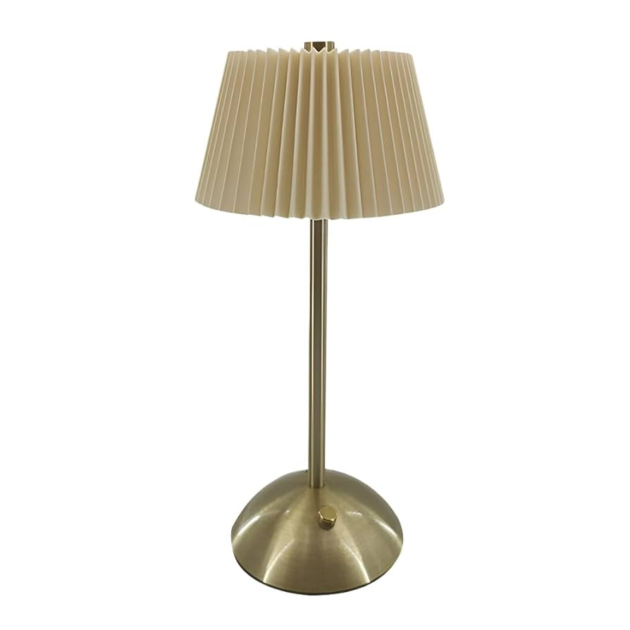 Fabric Shade Desk Lamp USB Rechargeable Pleated Light (Khaki Short Tube Type) | Amazon (US)
