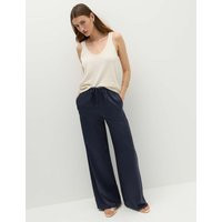 M&S Satin Drawstring Wide Leg Trousers Navy | Marks & Spencer (UK)